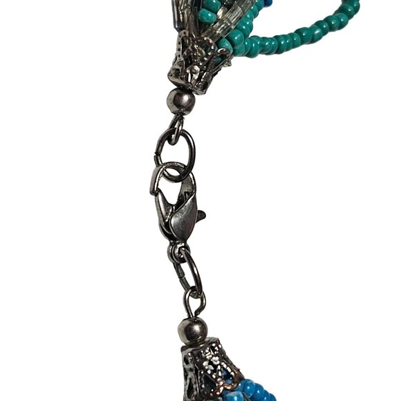 Southwest Boho Blue Seed Bead Necklace Multi Strand Silver Accent Spacers Women - Picture 4 of 6